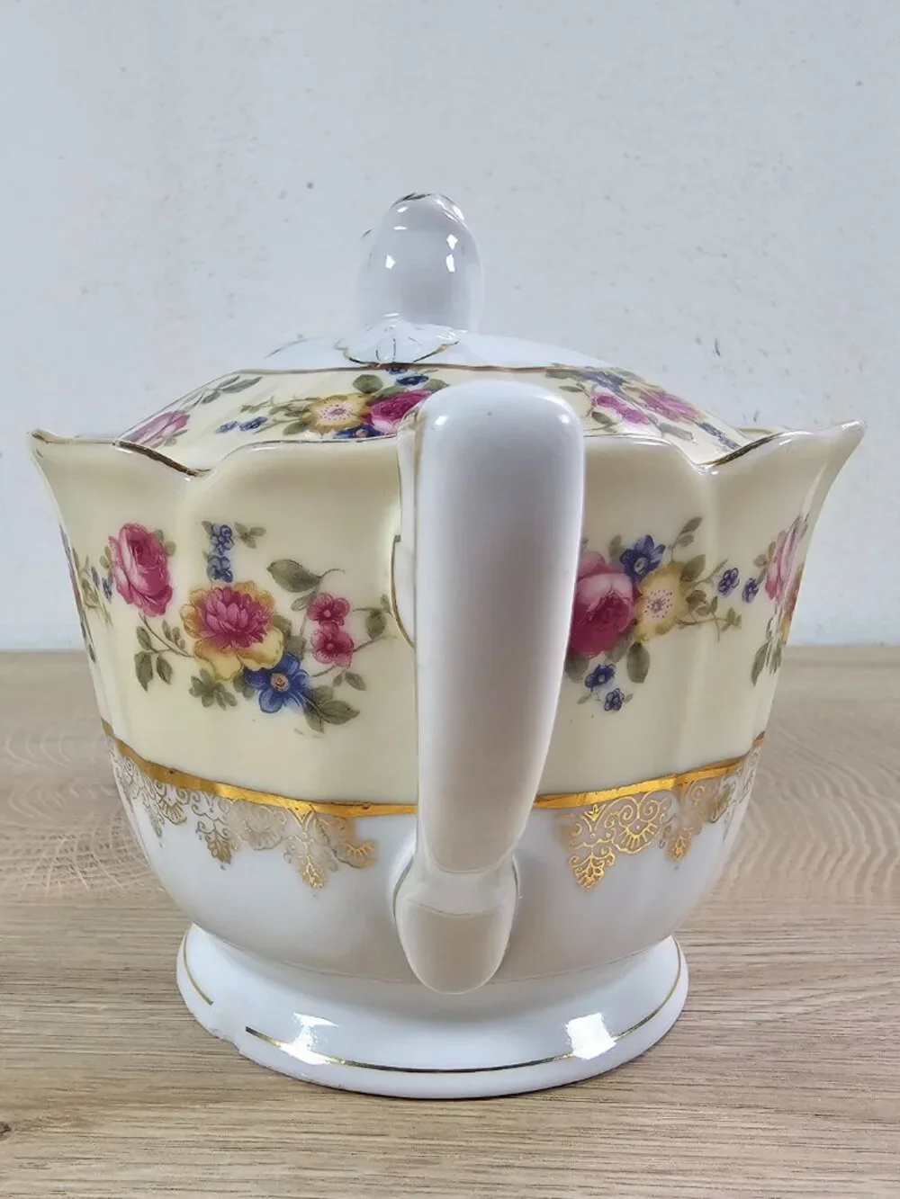 Gold Castle Hostess Sugar Bowl with Lid and Saucer Plate Floral Vintage Japan